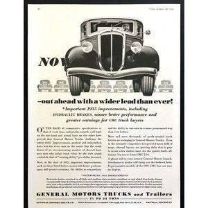 1935 General Motors GMC Truck Cab art "Ability to Out-Perform" vintage print ad